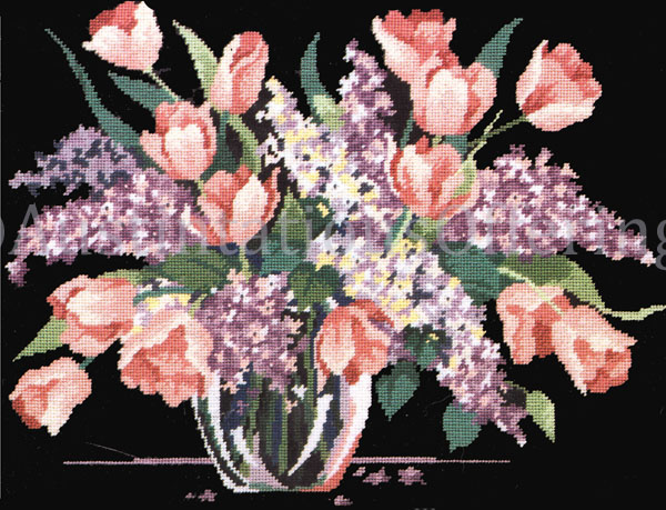 Rare Mock Crystal Vase Needlepoint Kit Spring Lilacs Tulips