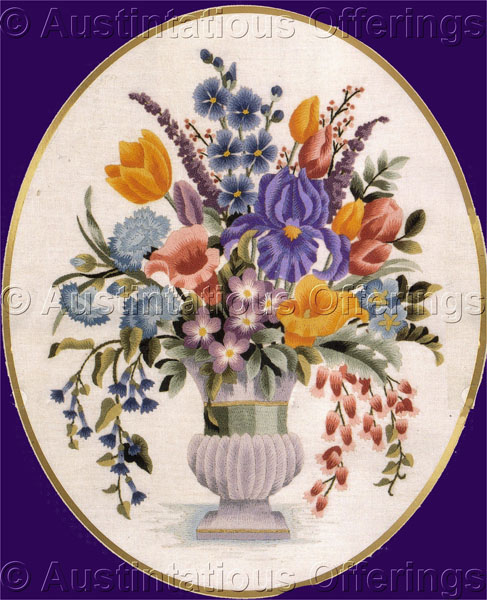 Rare LeClair Cloisonne Vase Crewel Embroidery Kit Bluebells Iris