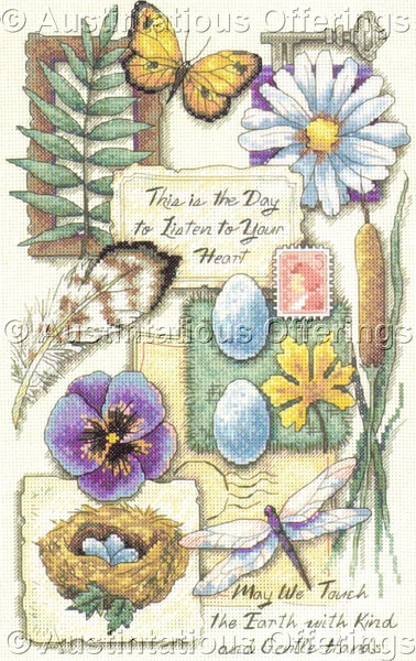 Rare Trainer Listen to Heart Cross Stitch Kit Nature Sampler