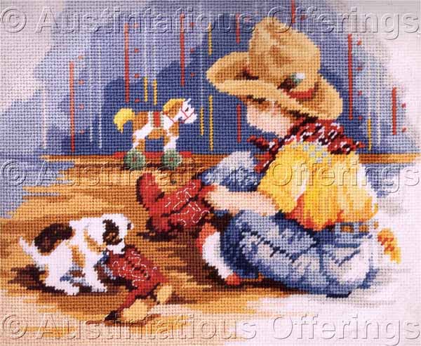 Rare Gillum Little Cowboy Needlepoint Kit Childhood Playtime