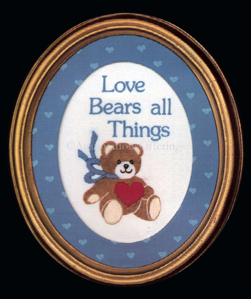 Sweet Folkart Teddy Love Bears all Things Verse Crewel Embroidery Kit w Frame