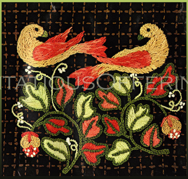 Rare Caswell Carpet Folk Art Style Embroidery Kit LoveBirds