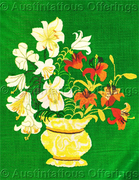 Rare Wilson Dramatic Lily Bouquet in Vase Crewel Embroidery Kit