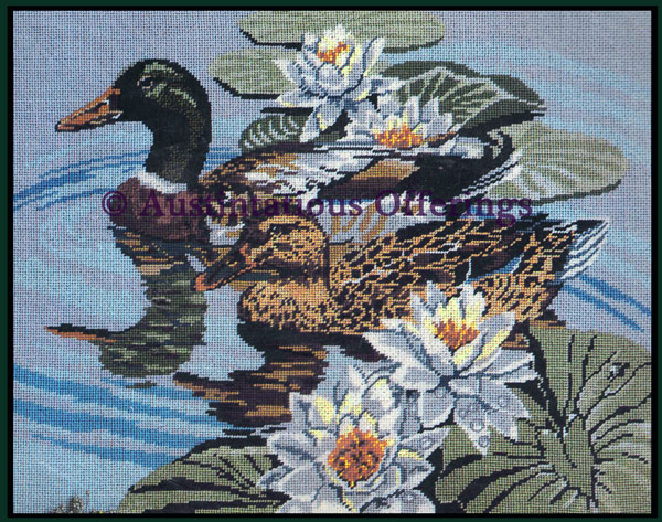 Rare Sloane Mallards in Waterlily Pond Needlepoint Kit Duck Pair
