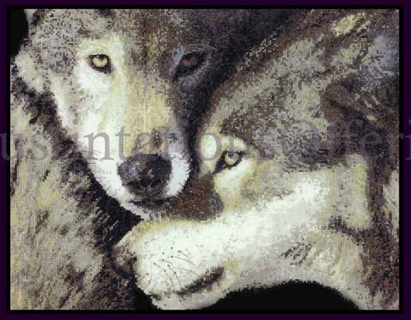 Rare Stepp-Aweau Wildlife Cross Stitch Kit Mated Alpha Wolves