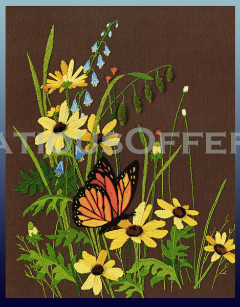 Palmateer Summer Monarch Butterfly Crewel Embroidery Kit Meadow