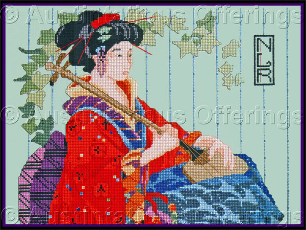 Rare Barron Oriental Musician Cross Stitch Kit Geisha Asian Lady