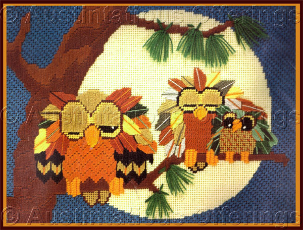 Rare Donna Kooler Owls Textured Needlepoint Kit Midnight Moon