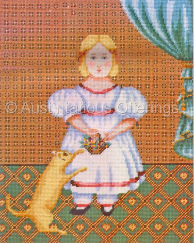 Rare LeClair FolkArt Girl Needlepoint Kit Colonial Williamsburg