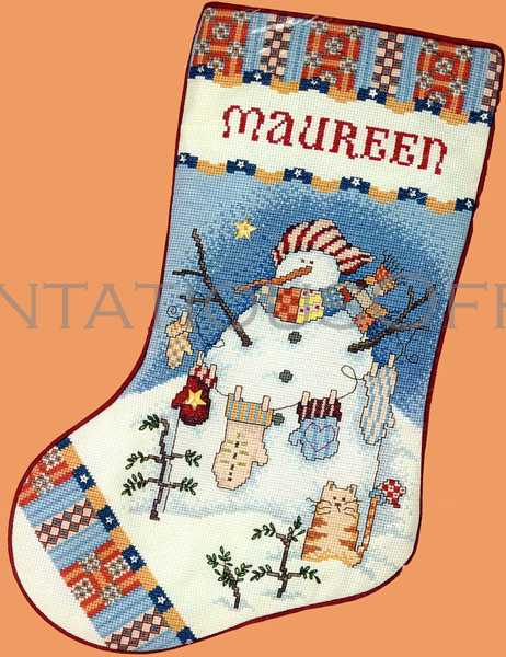 Rare Arthurs Folkart Snowman Mittens Cross Stitch Stocking Kit