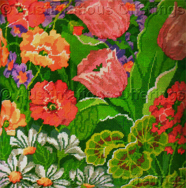 Bright Summer Floral Needlepoint Pillow Kit Cheery Mixed Blooms