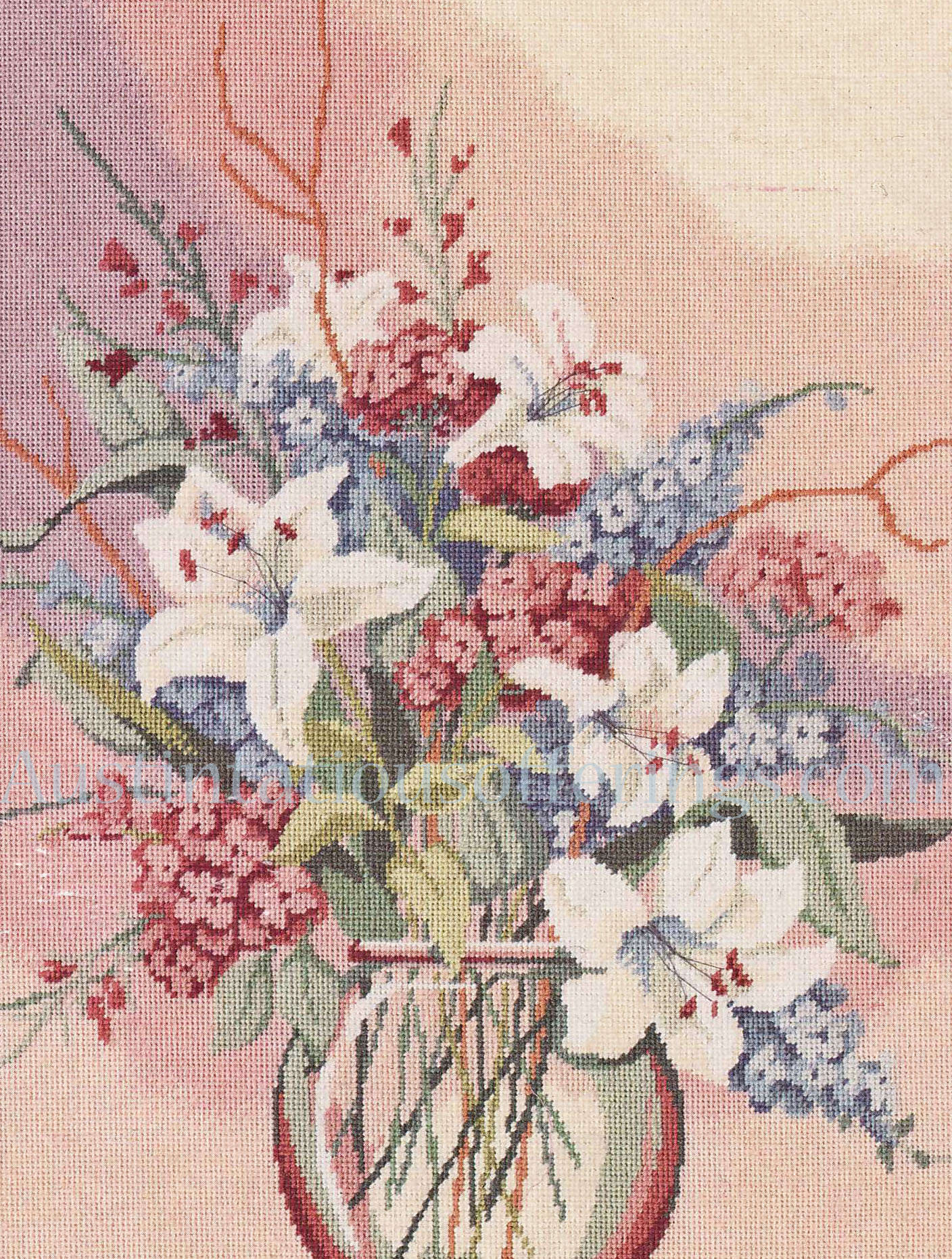 Rare Mock Springtime Floral Crystal Vase Needlepoint Kit Lilies