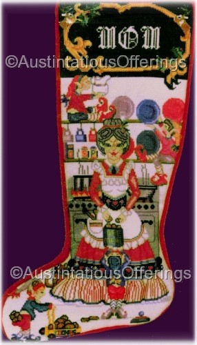 Rare Mom in Kitchen Cross Stitch Christmas Stocking Kit Mother