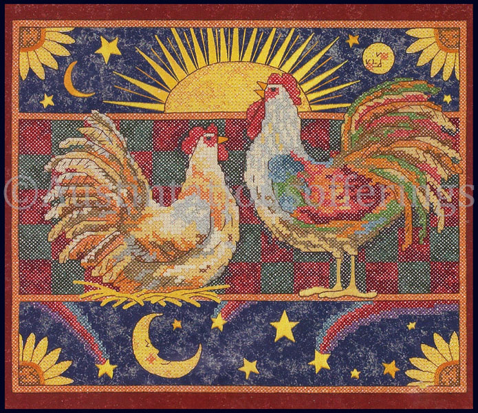 Rare Winget Morning Rooster Call Stamped CrossStitch Kit Sunrise