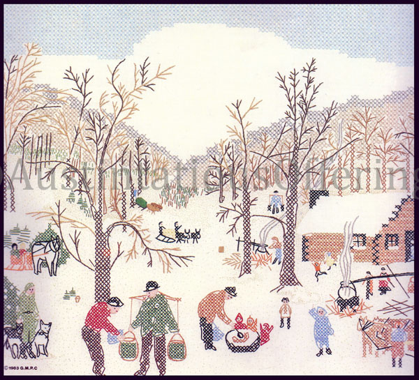 Rare Grandma Moses Artwork Winter Stamped Cross Stitch Kit Syrup