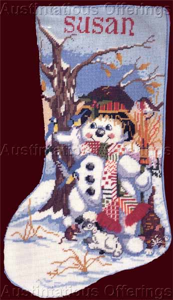 Rare Snowman Christmas Needlepoint Stocking Kit Frosty Friends