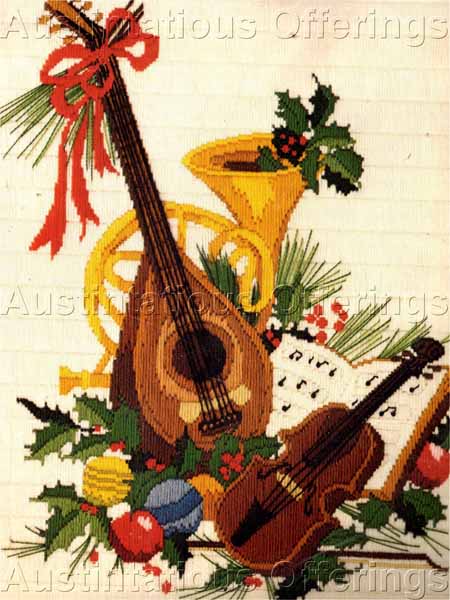 Holiday Music Longstitch Needlepoint Kit French Horn Violin Lute