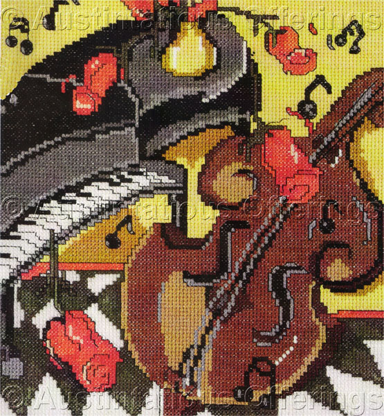 Rare Berglund Jazz Series Counted Cross Stitch Kit Roses Piano