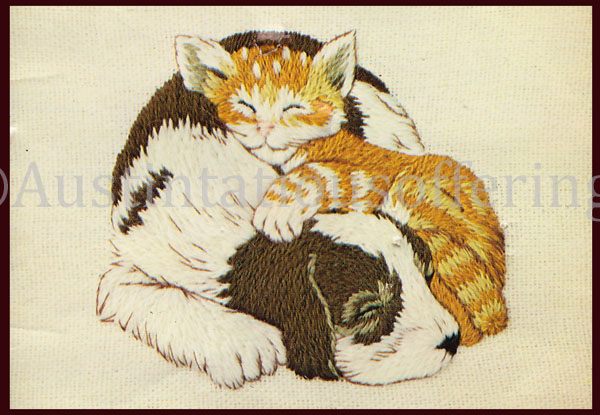 Rare Powell SleepyAnimals Mini CrewelEmbroidery Kit Kitten Puppy