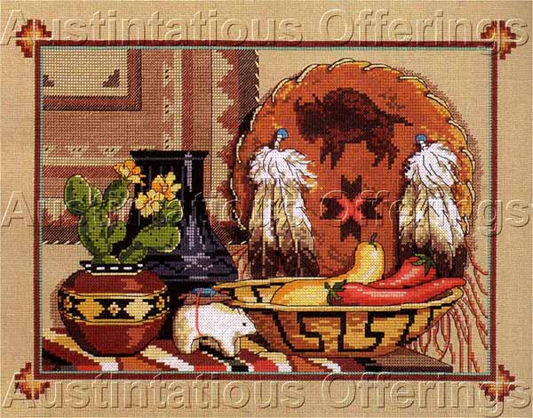 Native American Indian CrossStitch Kit Still Life Pottery Drum