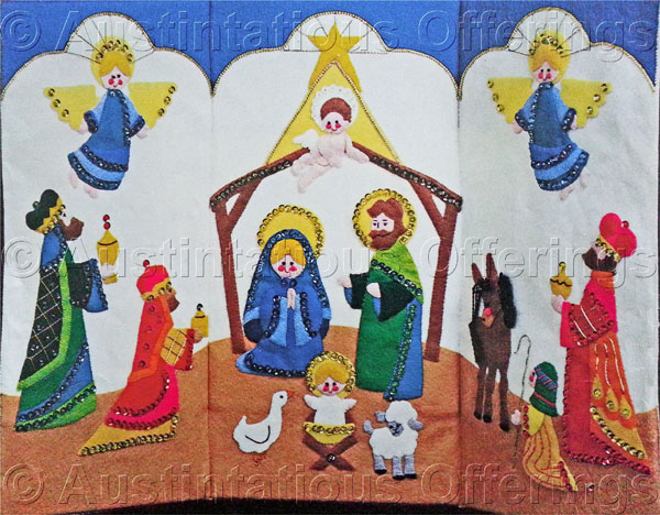 Rare Christmas Tabletop Triptych Felt Embroidery Kit Nativity