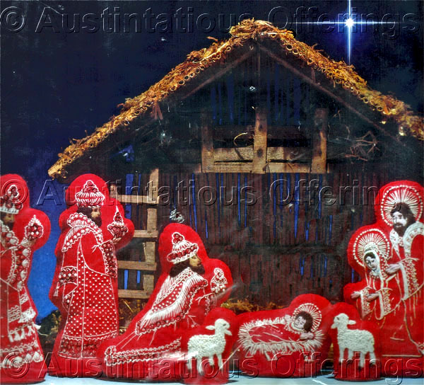 Rare Red White Veres Nativity Embroidery Candlewicking Kit