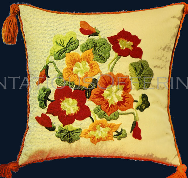 Rare LeeWards Nasturtiums Crewel Embroidery Pillow Kit
