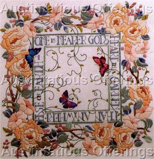Rare Rossi Inspirational Rose Garden Sampler Crewel Embroidery