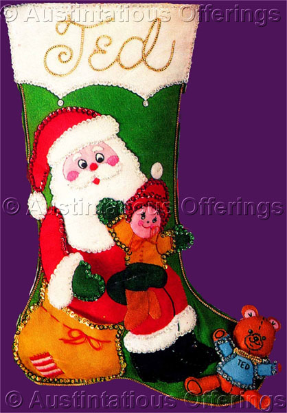 Rare Felt Applique Sitting with Santa Christmas Stocking Kit