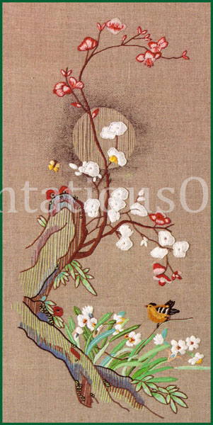 Rare Wilson Oriental Crewel Embroidery Kit Orchids Gold Finch