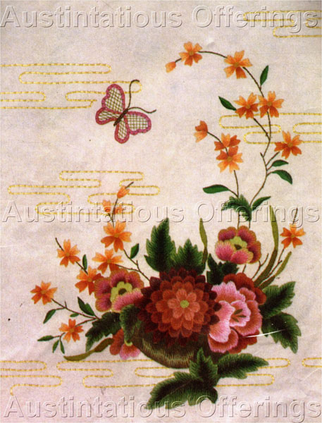Rare Williams Asian Floral Crewel Embroidery Kit Silk Metallic