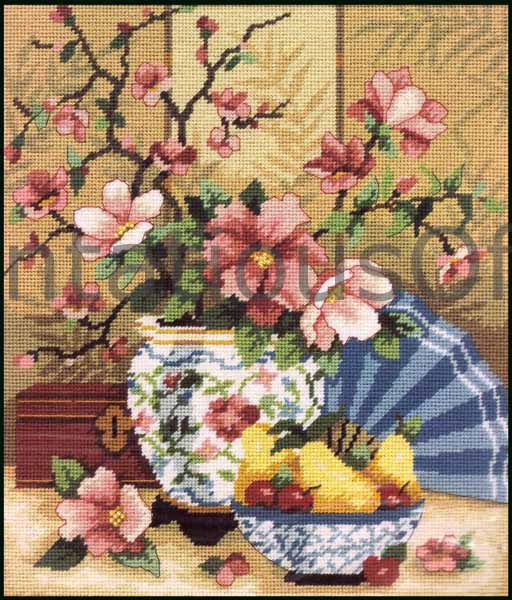 Rare Whiteaker Still Life Needlepoint Kit Oriental Blossoms