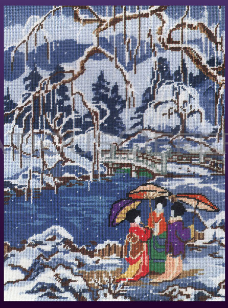 Rare Winter Oriental Gardens Needlepoint Kit Asian Ladies