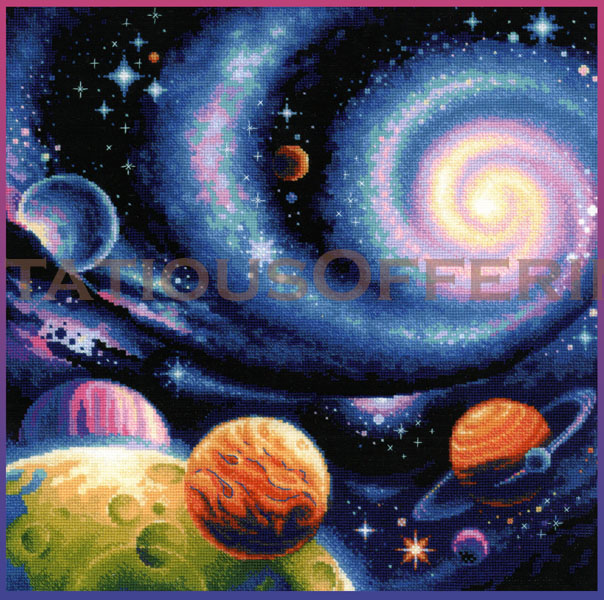 Celestial Galaxy Stars Planet Cross Stitch Kit New Worlds Outer Space