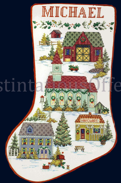Rare LeClair Holiday Village Cross Stitch Stocking Kit Home Town
