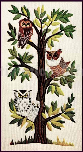 Rare Wilson Tree of Life Crewel Embroidery Kit Autumn Owl Roost Contemporary  Stitchery Crafts