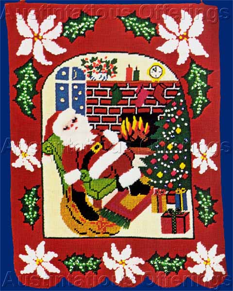 Rare Sleeping Santa Sequined Needlepoint Kit Wall Panel Tapestry