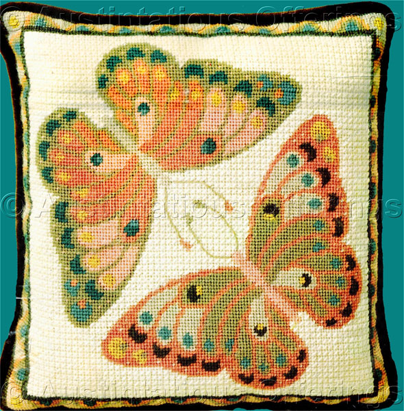Rare Johnson Tangerine Butterflies Needlepoint Kit ButterflyPair