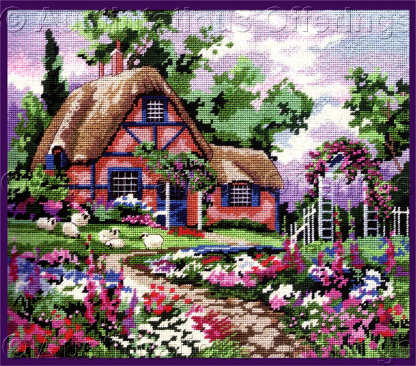 Rare Mock Cottage Needlepoint Kit Little Pink House Garden Sheep