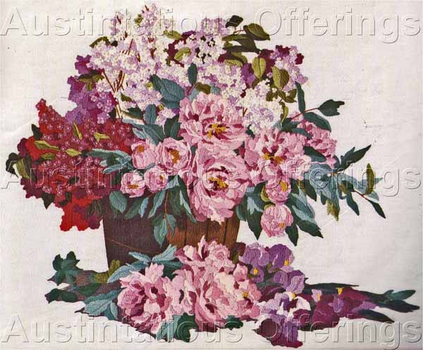 Rare Casper Spring Peony Basket Crewel Embroidery Kit Lilacs