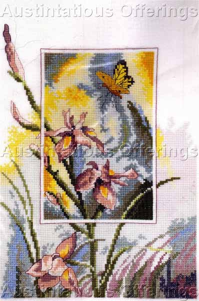 Butterly on Iris Cross Stitch Kit Floral Garden Permin