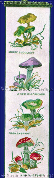 Rare Permin Forest Mushrooms Linen Cross Stitch Bellpull Kit