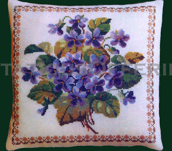 Rare Permin Sweet Spring Violets Wool Cross Stitch Pillow Kit