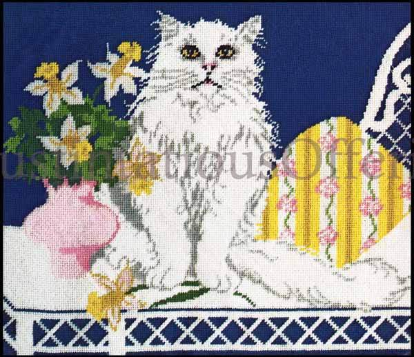 Rare Hart Repro Fluffy Persian Cat Wicker Bench Needlepoint Kit