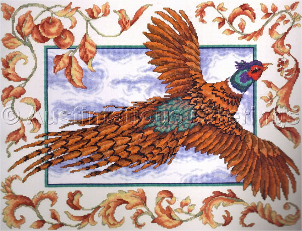 LeClair Autumn Pheasant Cross Stitch Kit Field Bird in Flight