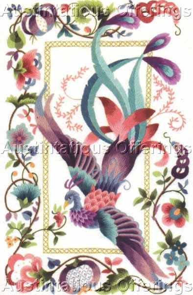 Rare LeClair Jacobean Fantasy Phoenix Bird Crewel Embroidery Kit