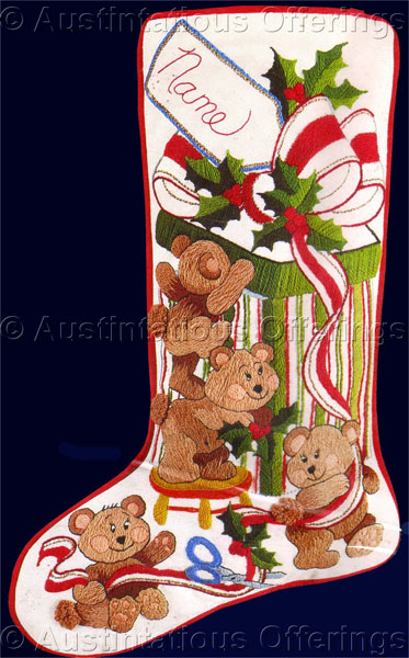 Rare Trent Christmas Teddy Bears Crewel Embroidery Stocking Kit