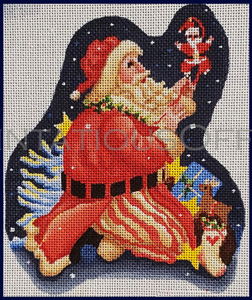 Rare Aurich Christmas Santa Painting Toys Needlepoint Ornament Canvas