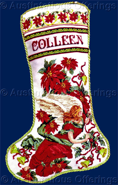 Rare Giampa Cross Stitch Stocking Kit Yuletide Angel Poinsettias