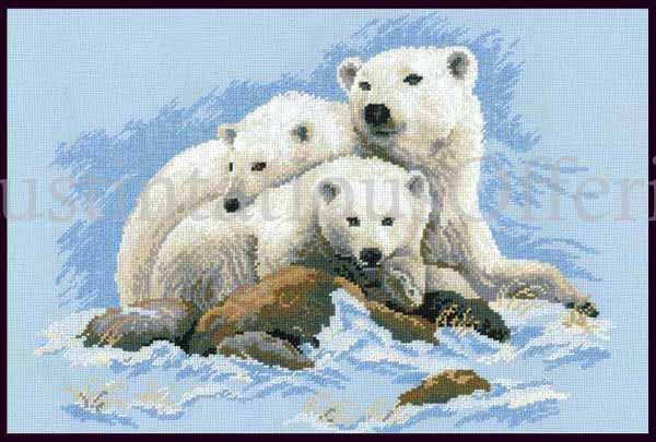 Polar Bear Family Cross Stitch Kit Arctic Wildlife Portrait